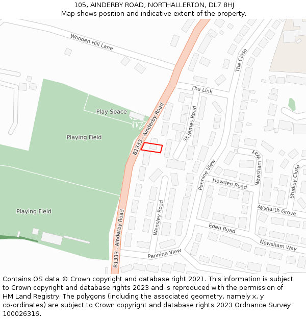 105, AINDERBY ROAD, NORTHALLERTON, DL7 8HJ: Location map and indicative extent of plot