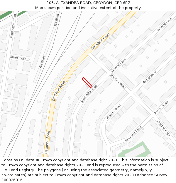 105, ALEXANDRA ROAD, CROYDON, CR0 6EZ: Location map and indicative extent of plot