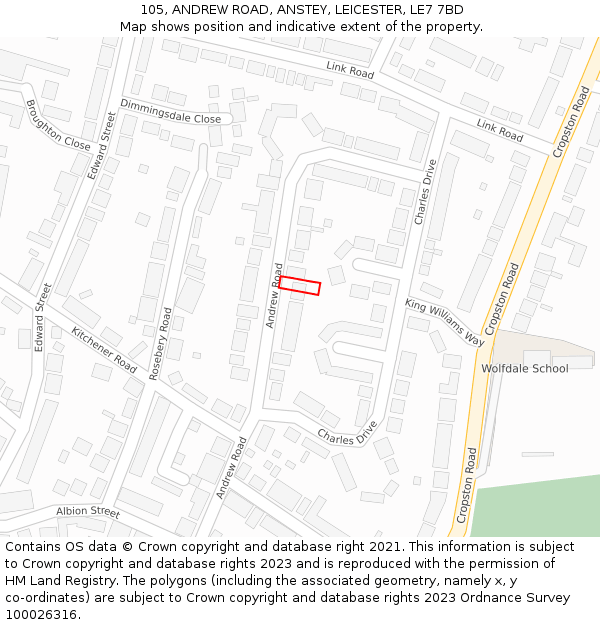 105, ANDREW ROAD, ANSTEY, LEICESTER, LE7 7BD: Location map and indicative extent of plot