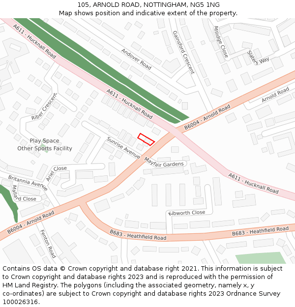 105, ARNOLD ROAD, NOTTINGHAM, NG5 1NG: Location map and indicative extent of plot