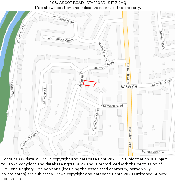 105, ASCOT ROAD, STAFFORD, ST17 0AQ: Location map and indicative extent of plot