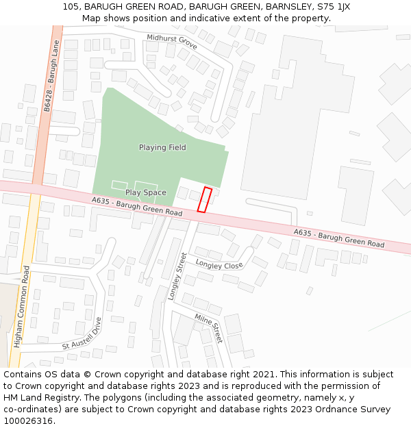 105, BARUGH GREEN ROAD, BARUGH GREEN, BARNSLEY, S75 1JX: Location map and indicative extent of plot