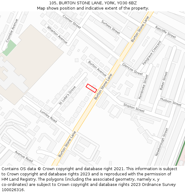 105, BURTON STONE LANE, YORK, YO30 6BZ: Location map and indicative extent of plot