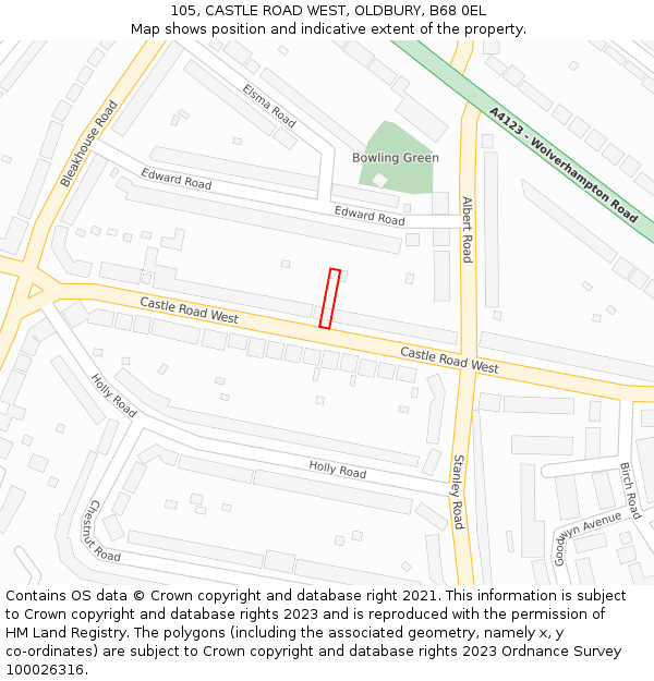 105, CASTLE ROAD WEST, OLDBURY, B68 0EL: Location map and indicative extent of plot