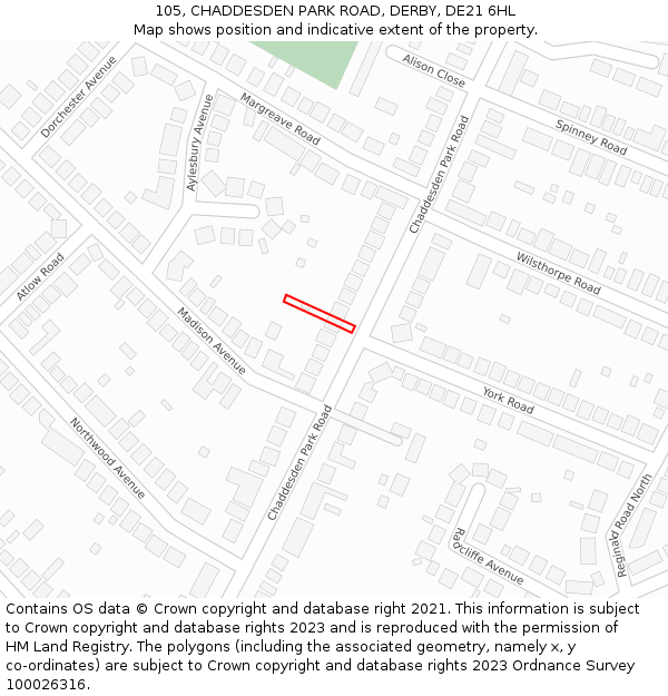 105, CHADDESDEN PARK ROAD, DERBY, DE21 6HL: Location map and indicative extent of plot