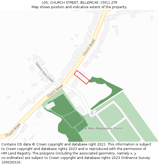 105, CHURCH STREET, BILLERICAY, CM11 2TR: Location map and indicative extent of plot