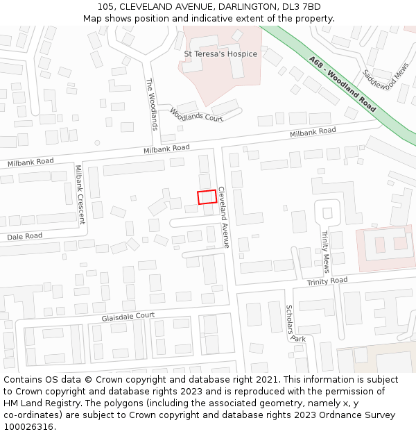 105, CLEVELAND AVENUE, DARLINGTON, DL3 7BD: Location map and indicative extent of plot