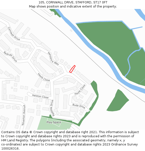 105, CORNWALL DRIVE, STAFFORD, ST17 0FT: Location map and indicative extent of plot