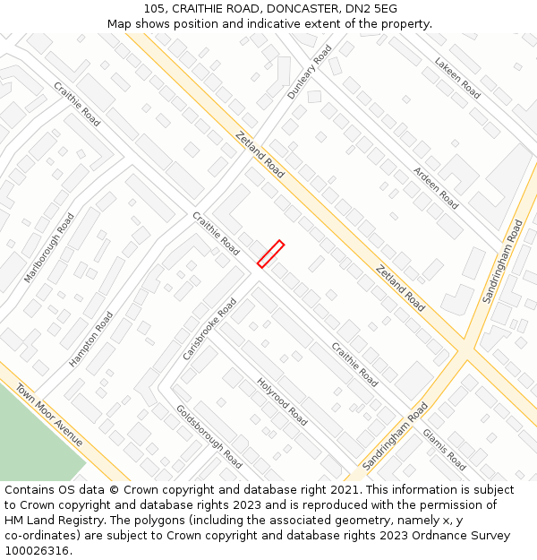 105, CRAITHIE ROAD, DONCASTER, DN2 5EG: Location map and indicative extent of plot