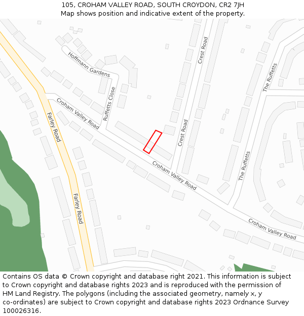 105, CROHAM VALLEY ROAD, SOUTH CROYDON, CR2 7JH: Location map and indicative extent of plot