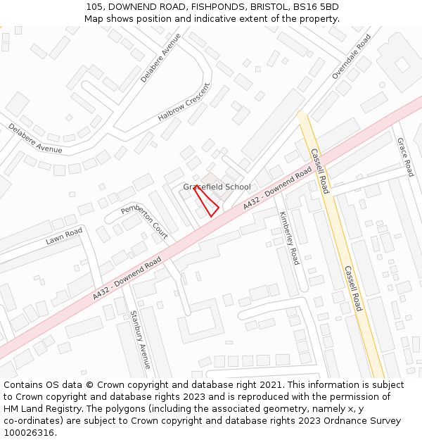 105, DOWNEND ROAD, FISHPONDS, BRISTOL, BS16 5BD: Location map and indicative extent of plot