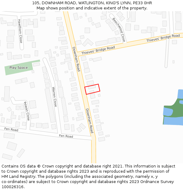 105, DOWNHAM ROAD, WATLINGTON, KING'S LYNN, PE33 0HR: Location map and indicative extent of plot