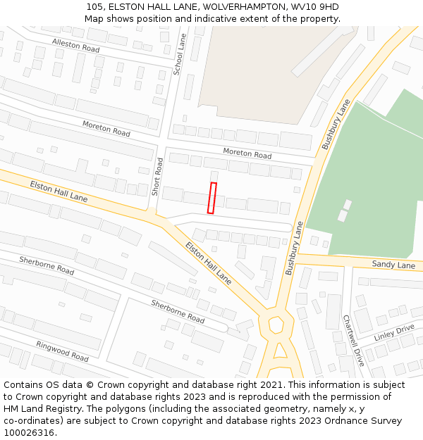 105, ELSTON HALL LANE, WOLVERHAMPTON, WV10 9HD: Location map and indicative extent of plot