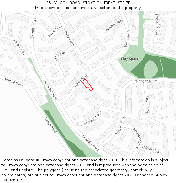 105, FALCON ROAD, STOKE-ON-TRENT, ST3 7FU: Location map and indicative extent of plot