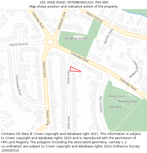 105, FANE ROAD, PETERBOROUGH, PE4 6ER: Location map and indicative extent of plot