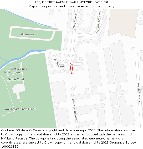 105, FIR TREE AVENUE, WALLINGFORD, OX10 0PL: Location map and indicative extent of plot