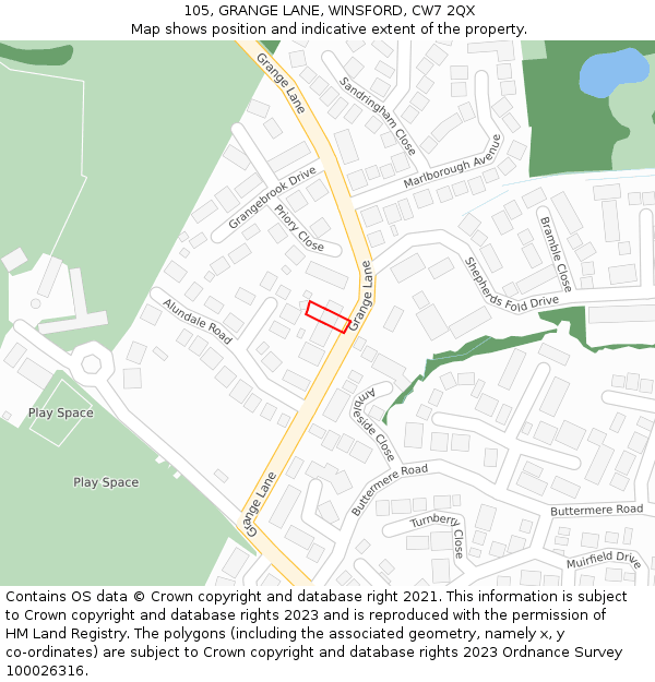 105, GRANGE LANE, WINSFORD, CW7 2QX: Location map and indicative extent of plot