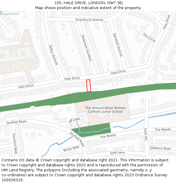 105, HALE DRIVE, LONDON, NW7 3EJ: Location map and indicative extent of plot