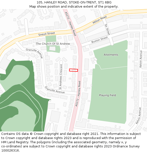 105, HANLEY ROAD, STOKE-ON-TRENT, ST1 6BG: Location map and indicative extent of plot