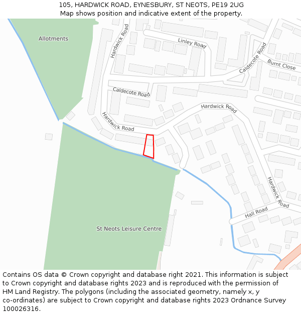 105, HARDWICK ROAD, EYNESBURY, ST NEOTS, PE19 2UG: Location map and indicative extent of plot