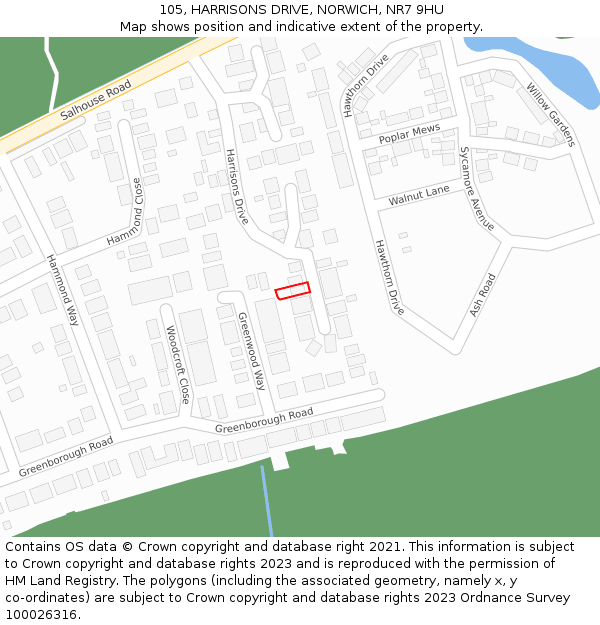 105, HARRISONS DRIVE, NORWICH, NR7 9HU: Location map and indicative extent of plot
