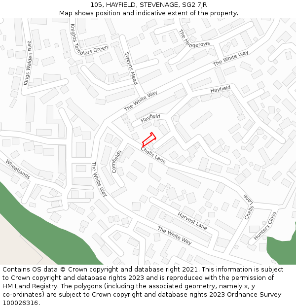 105, HAYFIELD, STEVENAGE, SG2 7JR: Location map and indicative extent of plot