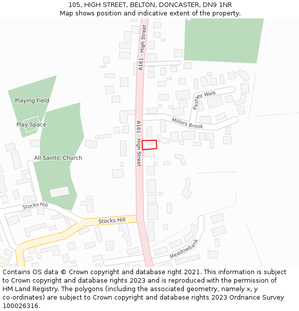 105, HIGH STREET, BELTON, DONCASTER, DN9 1NR: Location map and indicative extent of plot
