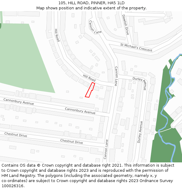 105, HILL ROAD, PINNER, HA5 1LD: Location map and indicative extent of plot