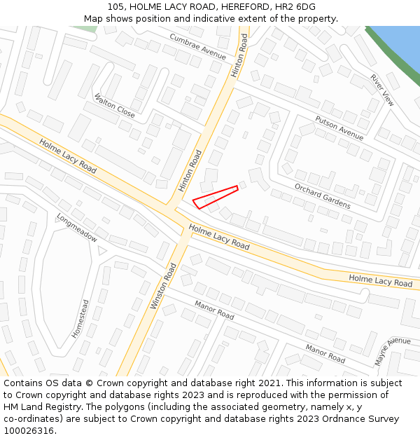 105, HOLME LACY ROAD, HEREFORD, HR2 6DG: Location map and indicative extent of plot