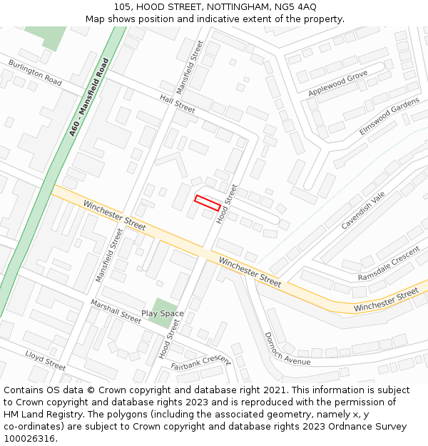 105, HOOD STREET, NOTTINGHAM, NG5 4AQ: Location map and indicative extent of plot