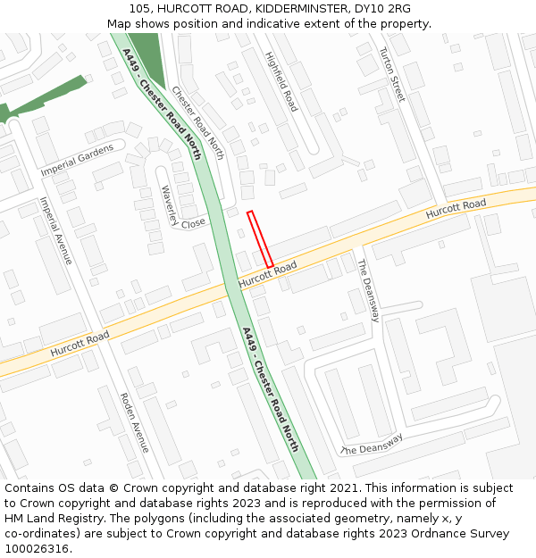 105, HURCOTT ROAD, KIDDERMINSTER, DY10 2RG: Location map and indicative extent of plot