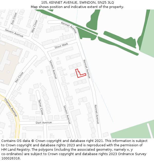 105, KENNET AVENUE, SWINDON, SN25 3LQ: Location map and indicative extent of plot