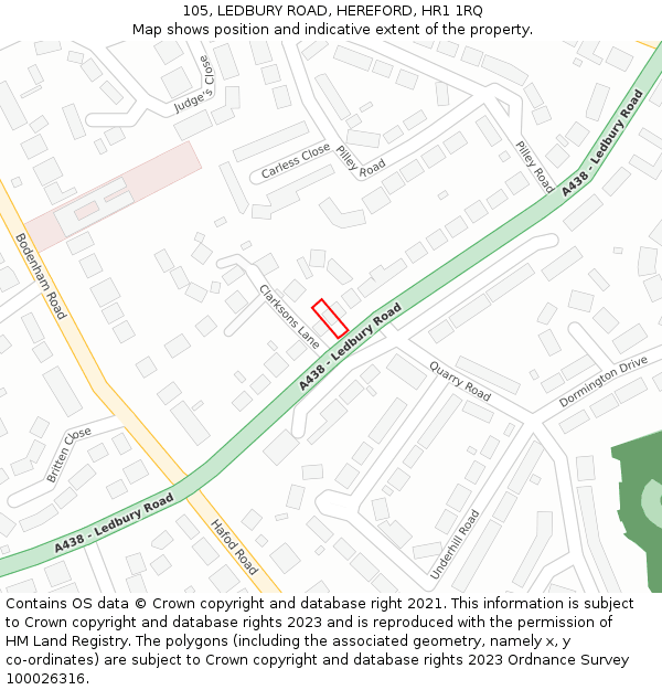 105, LEDBURY ROAD, HEREFORD, HR1 1RQ: Location map and indicative extent of plot