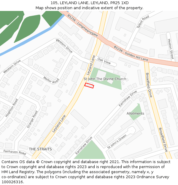 105, LEYLAND LANE, LEYLAND, PR25 1XD: Location map and indicative extent of plot