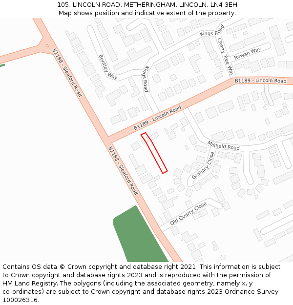 105, LINCOLN ROAD, METHERINGHAM, LINCOLN, LN4 3EH: Location map and indicative extent of plot