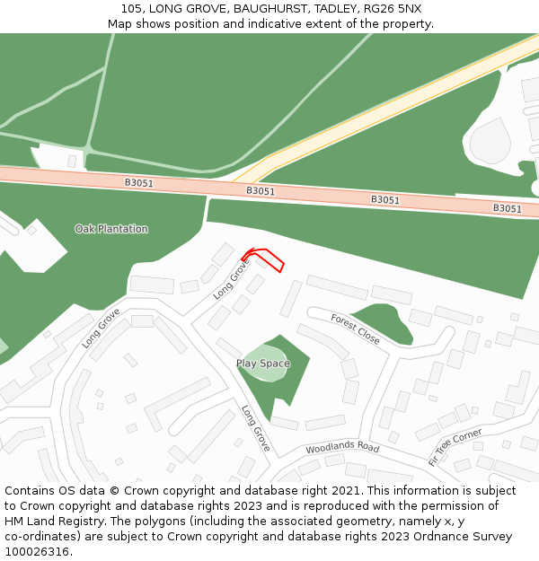 105, LONG GROVE, BAUGHURST, TADLEY, RG26 5NX: Location map and indicative extent of plot