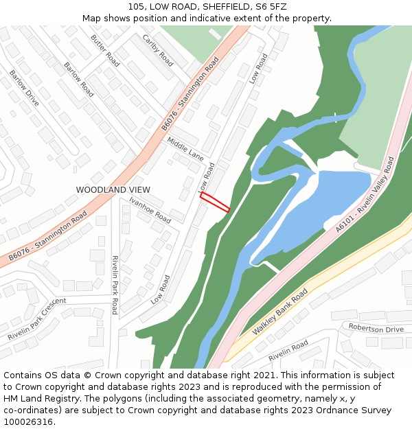 105, LOW ROAD, SHEFFIELD, S6 5FZ: Location map and indicative extent of plot