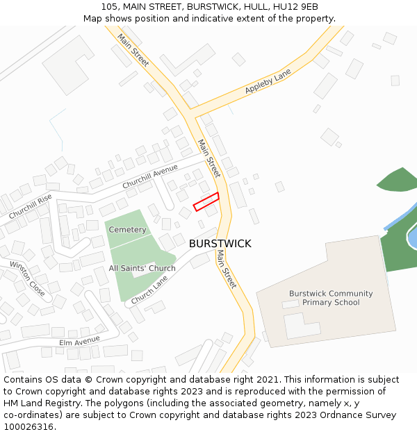 105, MAIN STREET, BURSTWICK, HULL, HU12 9EB: Location map and indicative extent of plot