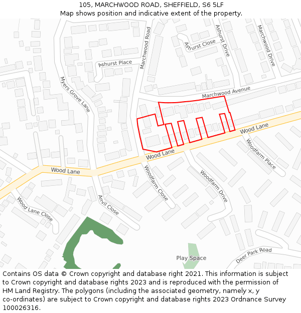 105, MARCHWOOD ROAD, SHEFFIELD, S6 5LF: Location map and indicative extent of plot
