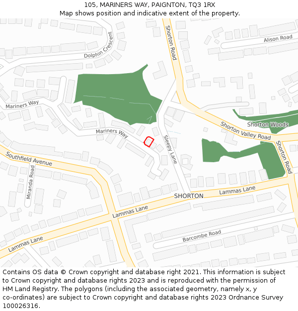 105, MARINERS WAY, PAIGNTON, TQ3 1RX: Location map and indicative extent of plot