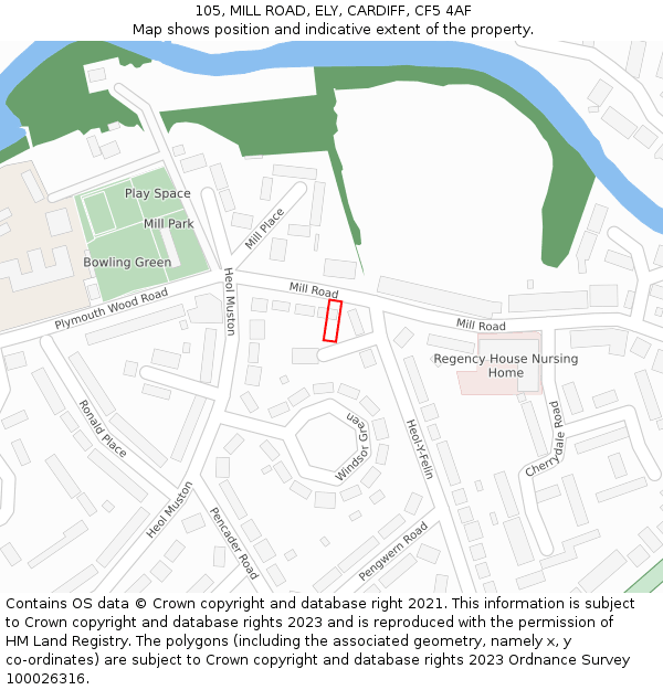 105, MILL ROAD, ELY, CARDIFF, CF5 4AF: Location map and indicative extent of plot