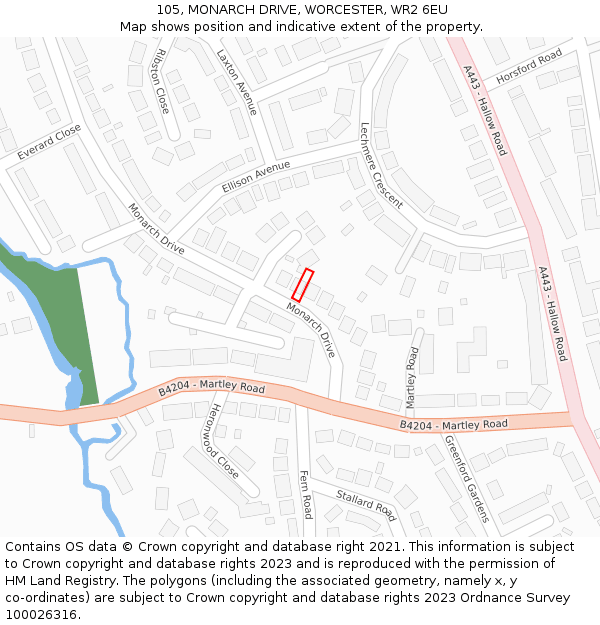 105, MONARCH DRIVE, WORCESTER, WR2 6EU: Location map and indicative extent of plot