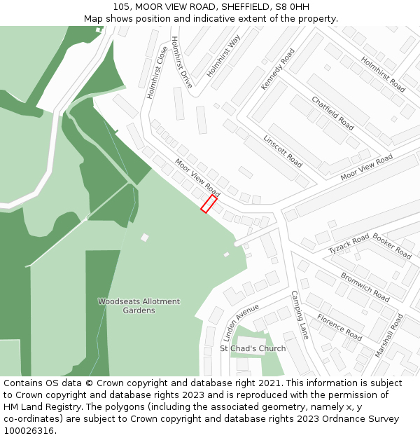 105, MOOR VIEW ROAD, SHEFFIELD, S8 0HH: Location map and indicative extent of plot
