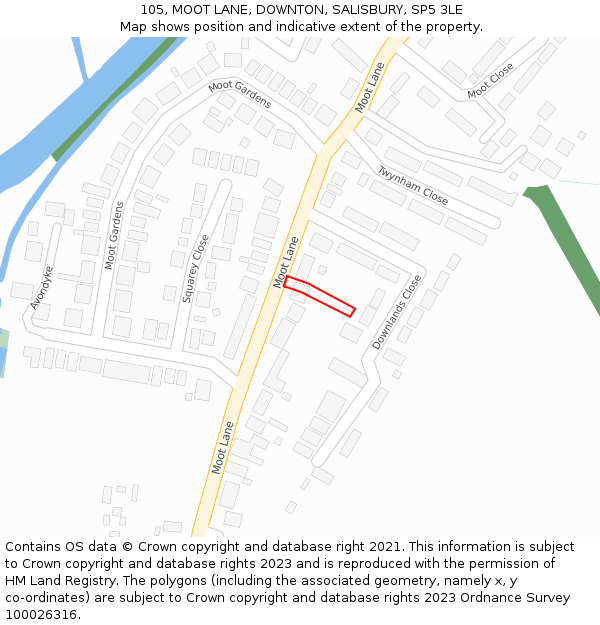 105, MOOT LANE, DOWNTON, SALISBURY, SP5 3LE: Location map and indicative extent of plot