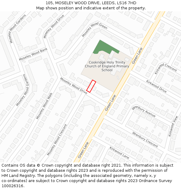 105, MOSELEY WOOD DRIVE, LEEDS, LS16 7HD: Location map and indicative extent of plot