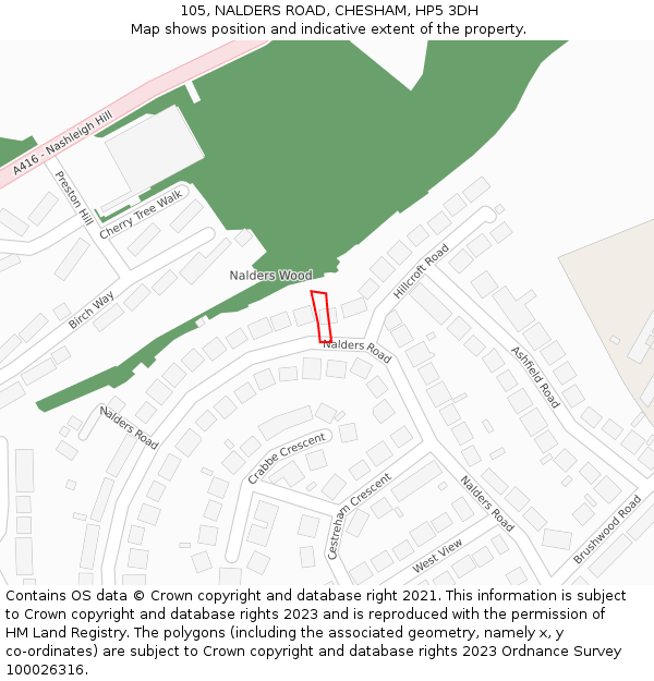 105, NALDERS ROAD, CHESHAM, HP5 3DH: Location map and indicative extent of plot