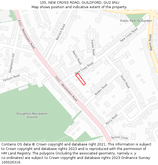 105, NEW CROSS ROAD, GUILDFORD, GU2 9NU: Location map and indicative extent of plot