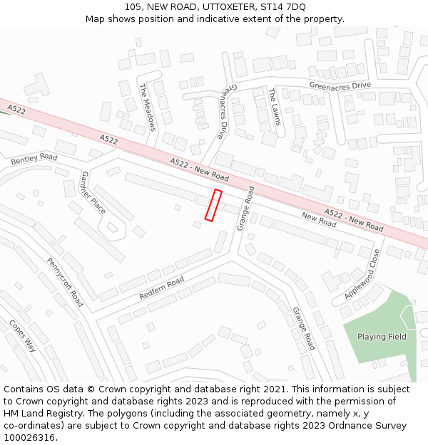 105, NEW ROAD, UTTOXETER, ST14 7DQ: Location map and indicative extent of plot