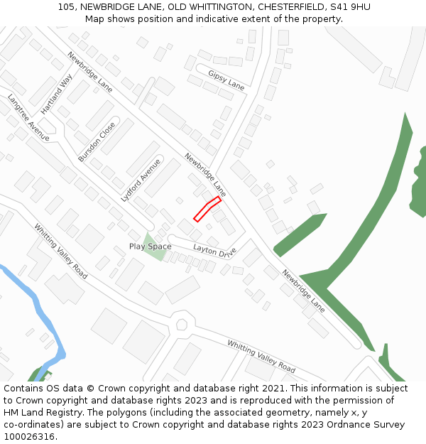 105, NEWBRIDGE LANE, OLD WHITTINGTON, CHESTERFIELD, S41 9HU: Location map and indicative extent of plot