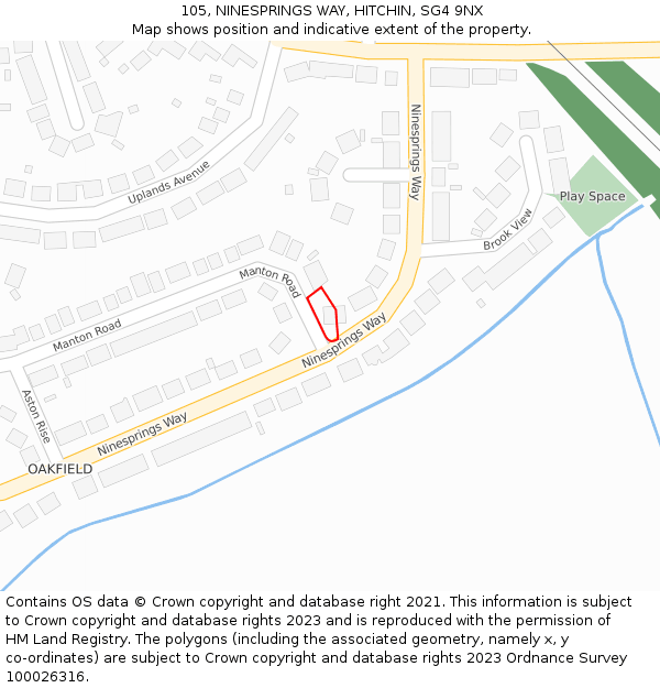 105, NINESPRINGS WAY, HITCHIN, SG4 9NX: Location map and indicative extent of plot
